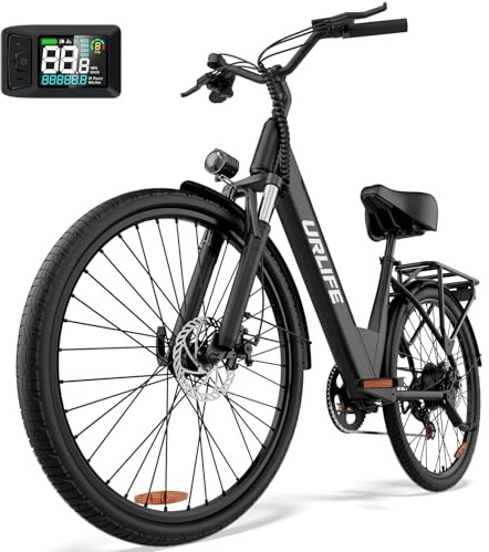 URLIFE Bici Elettrica Per Adulti Da 26, 7 Velocità Bicicletta Elettrica con 250W Motore, Batteria Rimovibile 36V 13Ah Autonomia di 80 km, E-bike con display LCD Per Pendolari Urbani Nero