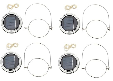 HOMSFOU 4 Sets Solar Jar Replacement Lids 20 Led Warm White Outdoor String Lights Copper Wire 2m Garden Hanging Suitable for Patio and Lawn Decoration