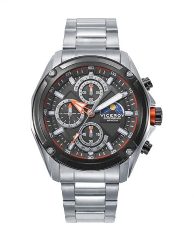 Viceroy Reloj Hombre 401443-17 – Cronógrafo, Caja de Acero Bicolor IP Negro, Esfera Gris, Brazalete de Acero, 44 mm, 20 ATM