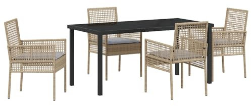 vidaXL 5-delat trädgårdsmöbelset med kuddar Beige Poly Rattan