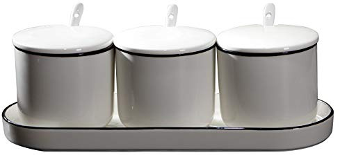 GUHPZA Ceramic Seasoning Bottle Spice Jar Storage Box Salt and Pepper Jar Set Cruet Seasoning Rack Holder with Spoon Condiment
