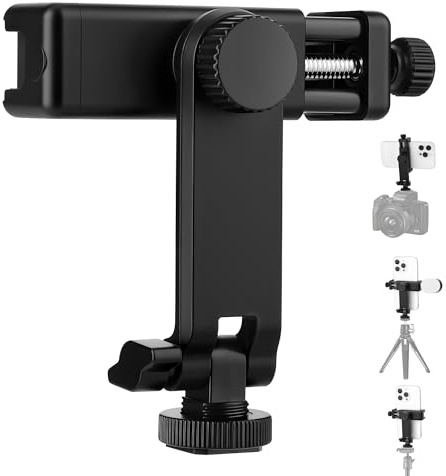 EszkozTA Universal Cell Phone Tripod Mount Adapter, Camera Hot Shoe Phone Holder Clamp with 360 Rotation Bracket 1/4 Screw Hole for Canon Nikon Sony DSLR iPhone Android