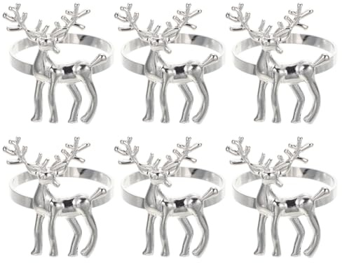 IMIKEYA 6 Stück Hirsch Serviettenring Silber Weihnachten Serviettenringe Metall Hirsch Serviettenhalter Napkin Buckles für Festliche Tischdeko Weihnachtsfeier Party Dinner