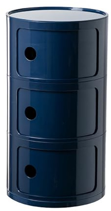 Comodino rotondo moderno con cassetti, piccolo armadio con porta scorrevole, elegante tavolo d'accento per soggiorno, camera da letto, bagno, ufficio, colore blu