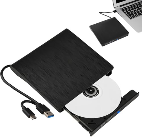 External CD DVD VCD Drive USB 3.0 Type-C +/-RW Optical Portable Slim Player ROM Burner Writer Reader for Lenovo Dell HP ASUS Apple Laptop PC Desktop Windows/Linux11/10/7/8/Vista/XP Mac Macbook(Black)