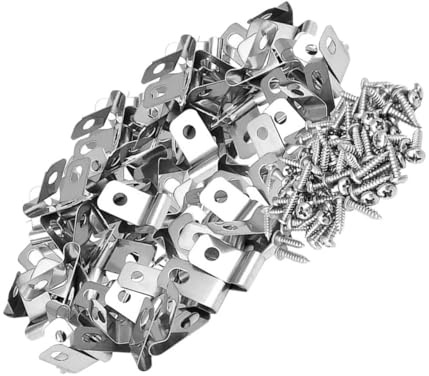 Angoily Clips De Fixation pour Clôture en Fil De Fer Aluminium 100 Pièces avec Vis, pour Cage Et Grillage Agricole, Fixation Robuste Et Résistante, Accessoires pour Enclos d'animaux en Extérieur