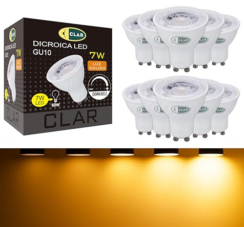 CLAR - Lampadine GU10 LED, Faretti GU10, GU10 LED 3000K 7W (Pack 10)