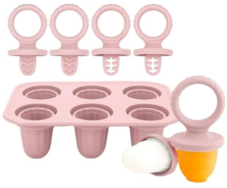 Bandeja de cubitos de hielo para dentición de bebé, moldes de silicona de 6 cavidades para golosinas heladas y encías calmantes, materiales de grado alimenticio, diseño fácil de limpiar, moldes de