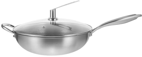 VICASKY Wok a Nido D’Ape Antiaderente in Acciaio Inox 34 CM con Coperchio Pentola per Cucina Domestica e Ristorante Resistente e Versatile per Cottura a Vapore e Fuoco Lento