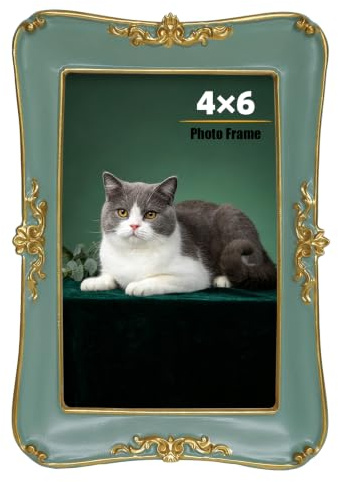 LIMOR 4x6 Green Square Vintage Tabletop Picture Frame, Ideal for Gifting | Real Glass Front, UV-Stabilised Resin, Green Square Ornate Vintage Design, Thoughtful Gift for All Occasions