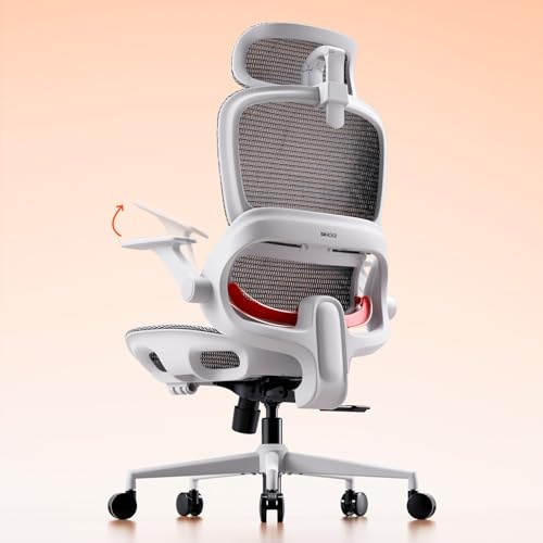 SIHOO B100 Office Chair, Comfy Ergonomic Office Chair, High Back Computer Chair with Adaptive Lumbar Support & Wide Headrest, Flip-up Armrests, Swivel Desk Chair for Long Hours, Grey