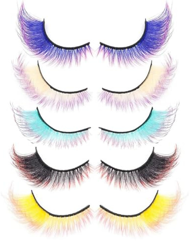 5 par färgade ögonfransar, konstgjorda färgglada ögonfransar, återanvändbara ögonmakeup-tillbehör, för halloween, fest, bröllop, stolthet, cosplay, scen 4,13 x 2,4 x 0,47 tum