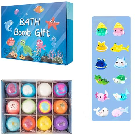 Badebomben Kinder mit Überraschung, Badekugeln Kinder mit Überraschungsspielzeug, Bath Bombs for Kids with Surprise Toys Inside, Badezusatz Frauen Mädchen, Badespass Bad, Badeschaum (12, Ozean)