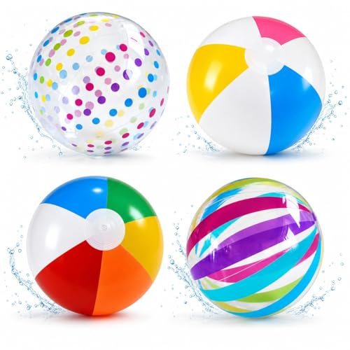 VVPENA 4 Stück Wasserball Aufblasbar, Bunt Strandball Aufblasbarer Wasserbälle für Pool Garten Strand