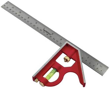 Faithfull Kombinationswinkel 300 mm (12 Zoll) – Multifunktionales Mess- und Anreißwerkzeug mit Edelstahllineal, Wasserwaage und Anreißnadel für Holz- und Metallbearbeitung