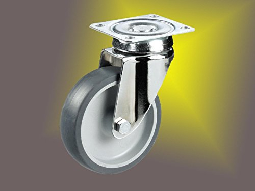 Edelstahl Apparaterollen ø 100mm Plattenbefestigung, rostfrei, Gummirad, Gleitlagerung, Lenkrolle, Edelstahl, VA, VA2, Inox