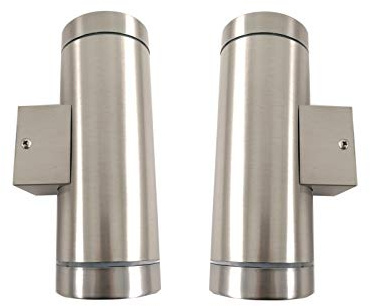 Trango 2er Pack BS302 Up & Down Light IP44 in Rund aus Edelstahl gebürstet für Innen & Außen, Außenwandleuchte, Außenstrahler, Wandstrahler, Wandleuchte, geeignet für je 2x GU10 LED Leuchtmittel