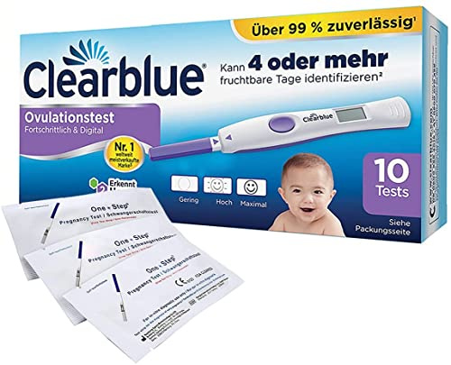 Clearblue ovulationstest avancerad och digital, 10 tester, 1 förpackning (1 x 10 stycken) plus 5 One+Step graviditetstester 10 mg