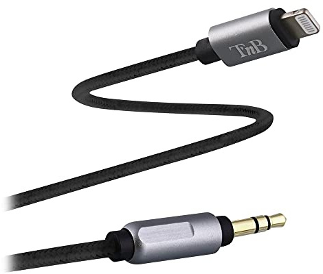 T'nB - Câble Lightning vers Jack 3,5 mm, Certifié Apple | Nylon Tressé Noir 1,20 M Compatible iPhone Certifié Apple Connecteurs Aluminium Audio Stéréo