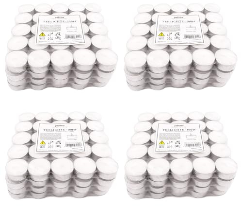 pajoma® Teelichte 400 Stück, Weiß | unbeduftete Teelichter | Brenndauer: 4 Std. - 20 g Wachsgewicht, 25 x 38 mm | Gastro, Hochzeit, Dekorieren, Feiern, Entspannen, Outdoor, Party