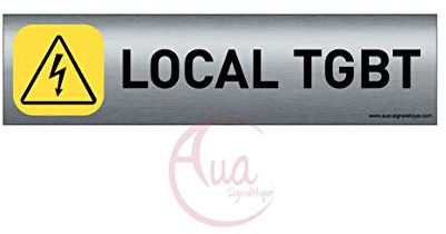 AUA SIGNALETIQUE - Plaque de porte Aluminium brossé imprimé AluSign - 200x50 mm - Double Face adhésif au dos (local TGBT)