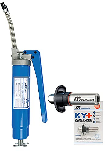 Macnaught Heavy-Duty High Pressure Lever Grease Gun with 10 Year Performance Warranty. Includes Our Patented KYPLUS® Locking Grease Coupler (Locks on Tight, Won't Leak!)