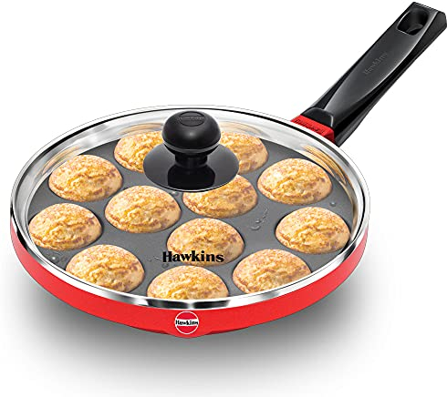 HAWKINS Nonstick Appe Pan with Glass Lid, 12 Cups, Diameter 22 cm, Black (NAPE22G), Standard