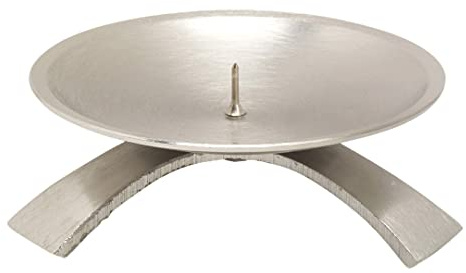 NKlaus Kerzenleuchter mit Dorn, Messing vernickelt, Ø 9,5 cm, 1 Stück | Dreifußdesign mit matter Oberfläche; 6 cm hoch, für Kerzen bis Ø 7 cm