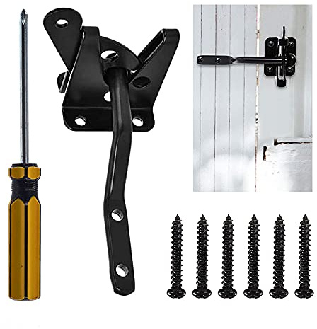 YIXISI Gartentor Riegel, Automatischer Selbstsichernder Riegel schwarz mit Schrauben, Gartentorfalle für Holztor-Gartentor- und Zaun-Tor-Türverriegelungen