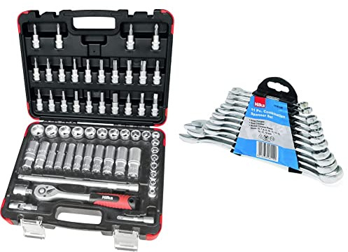 Hilka 02385802 58pce 3/8-inch Drive Socket Set & 11PC Combi Spanner Set Metric