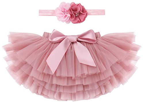 IMEKIS Baby Mädchen Tutu Kleid Kleinkind Prinzessin Regenbogen Geschichtete Tüllrock Pumphose Windel Überzug mit Blumenstirnband 2 Stück Geburtstagsparty Outfit für Fotografie Requisiten 0-6 Monate