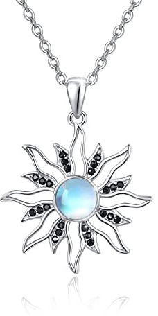ZIPPICE Mondstein Sonne Halskette 925 Sterling Silber Sonne und Mond Anhänger Kette Schmuck Geschenke für Damen Frauen Mädchen