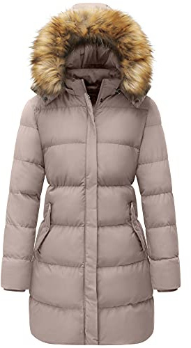 WenVen Piumino Donna Invernale con Ispessito Cappuccio Rimovibile in Pelliccia Sintetica Cachi L