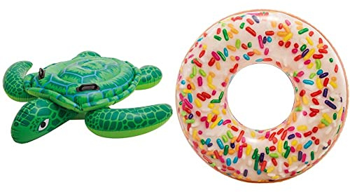 Intex Lil' Sea Turtle Ride On 1.50m x 1.27m Swimming Pool Beach Toy #57524NP & 56263NP Sprinkle Donut Tube Toy, Nylon/A, 39'(99cm x 25cm)