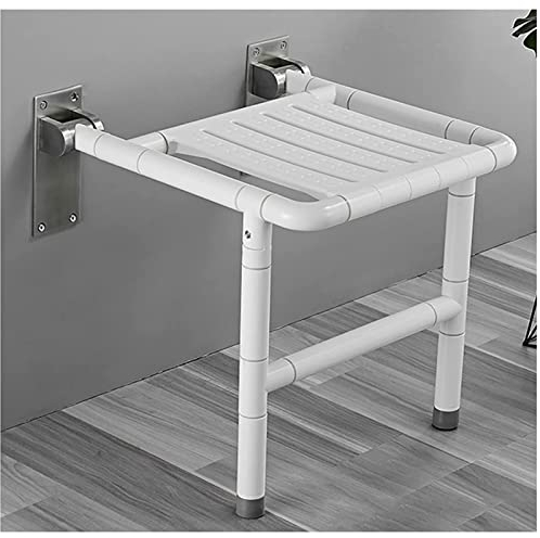 EEUK Seggiolino per Doccia Anziani Pieghevole, Sgabello Doccia Pieghevole a Muro in Acciaio Sedile con Gambe Ribaltabili Sedia Doccia Antiscivolo per Anziani,Disabili,Salvaspazio(Color:Bianco)