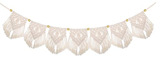 Pinenuts Makramee Wandbehang Dekoration, Handgefertiges Böhmische Wanddeko mit 7 Flaggen für Wohnzimmer Schlafzimmer Hochzeit Party Dekoration,19cm(W) x 100cm(L)