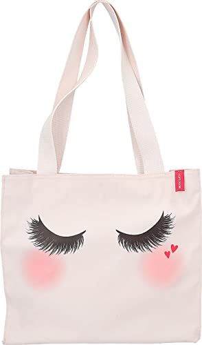 Depesche 11533 TOPModel Beauty Girl - Shopper mit Wimpern Aufdruck, rosa Wangen und Herzen, Hellrosa Tasche mit Innenfächern