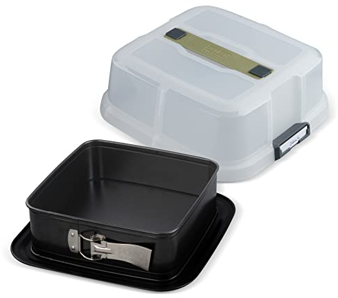 Zenker Bake, Click & Go Quadratische Springform mit Haube – 24 x 24 x 8 cm – Backform mit passendem Deckel für den direkten Transport – Kuchenform zum Backen & Transportieren