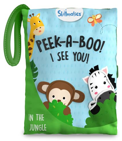 Skillmatics Peek-A-Boo Jungle Book - Soft Cloth Book for Baby, Infant & Toddler Toys, Crinkle Pages for Sensory Play, Gifts for Ages 6 Months and Up