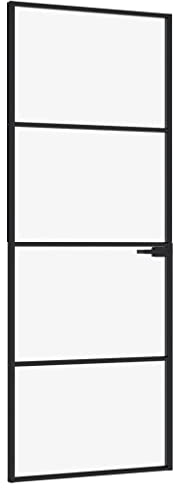 vidaXL Puerta de interior vidrio templado y aluminio negro 76x201,5 cm, puerta, puerta interior, puerta interior acristalada, puerta de cristal