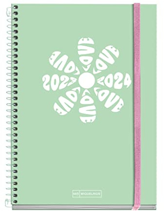 Miquelrius - Schülerkalender 23-24, September 2023 bis Juni 2024, Größe 15 x 21,3 cm, Tagesansicht, Blumen, Spanisch-Englisch