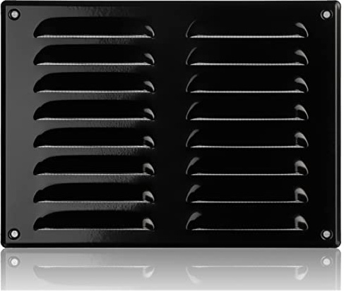 260x190mm Ventilationsgaller i Svart Stål med Myggskydd - Metallgaller för Ventilation