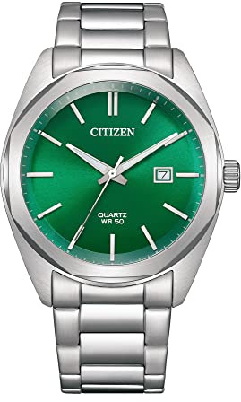 Citizen Herrenuhr Edelstahl, Grün, 41 mm, BI5110-54X | Analog Quartz, Kristallglas, 5 bar Wasserdicht, Datum, Edelstahlband
