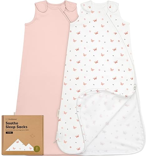 2-Pack Organic Baby Sleep Sacks, 100% Cotton 0.5TOG (Butterflies, 6-18M)