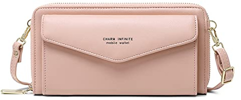 FORRICA Handy Umhängetasche Touchscreen Damen Geldbörse Handytasche zum Umhängen Mädchen Crossbody Tasche Kleine PU Leder Portemonnaie RFID Schutz mit Kartenfächern Rosa