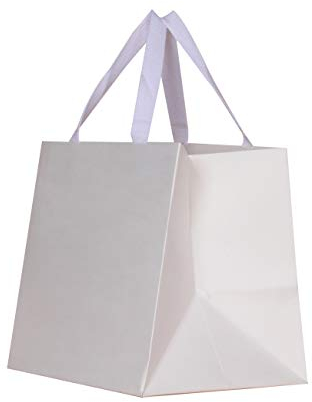 PAPERIST 12 Stk 23x23x20cm (7) Quadratmedium, Weiße Papier Geschenktaschen mit Baumwollgriffen, Breite Bodentasche, Dick, robuste, Umweltschonende Papier Tragetaschen, Mittagessenbox