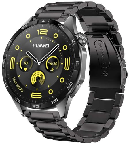 Compatible for HUAWEI WATCH GT4 46mm Band, Bleushaweu Quick Release Stainless Steel Metal Replacement Straps Compatible with HUAWEI WATCH GT 4 46mm Smartwatch (Black)