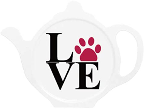 LOVE Pawprint Teabag Tidy for Dog Cat Pet lovers - Teabag Tidy Rest for teaspoons and Used Tea Bags Width: 12.5cm Height: 9.5cm Depth: 0.5cm
