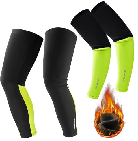 ROCKBROS Manicotti Braccia e Gambali Invernali Sportivi, Scaldabraccia Antivento Termico, Saldamuscoli Gamba Elastico per Ciclismo, Corsa, Escursionismo, Pallavollo, Uomo Donna