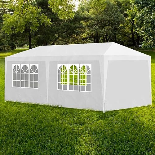 Homgoday Gartenpavillon, 3 x 6 m, wasserdichter Pavillon mit Dach und Seitenwänden aus PE und Stahlrahmen für Empfang, Party, Camping, Festival, Bier, Weiß